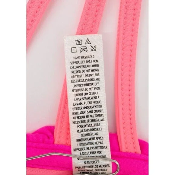 2 Victoria's Secret Pink Bikini Top Women Medium Hot Pink Strappy Swimsuit Beach - Picture 16 of 16